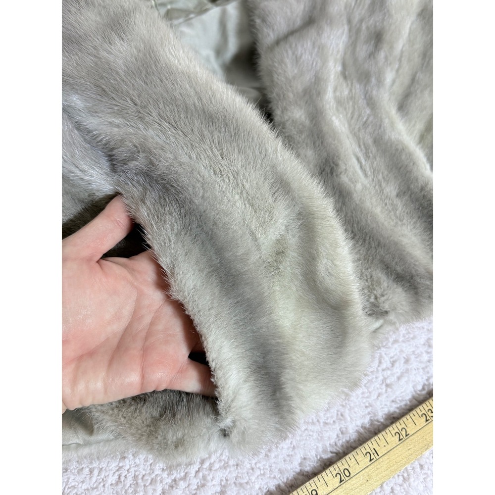 Vintage Genuine Mink Fur Stole Shawl Wrap Silver Blue Grey Satin Lined 20in - Picture 10 of 10